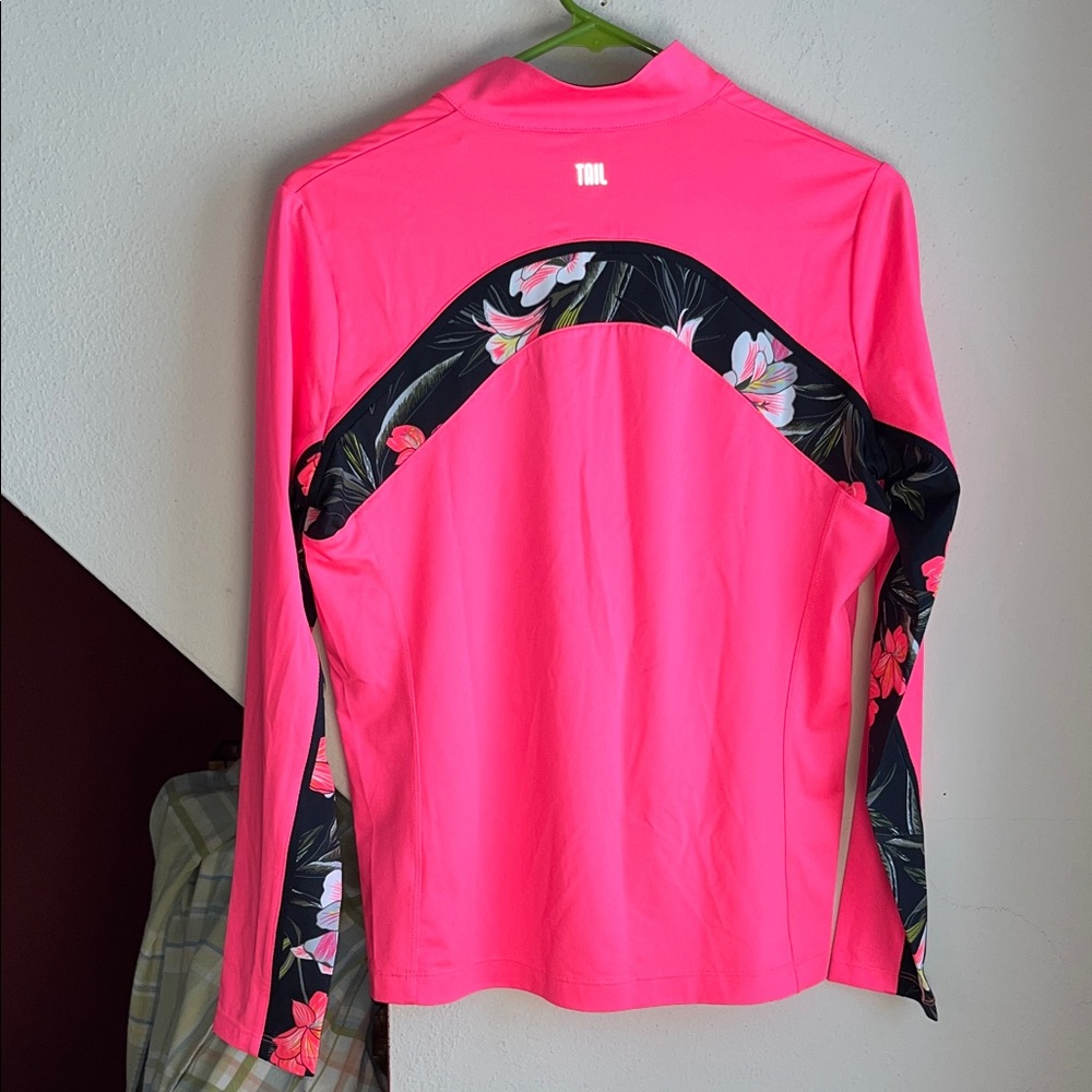 Tail Neon Pink Floral-Trim Quarter-Zip Golf Athletic Pullover S - Picture 4 of 8
